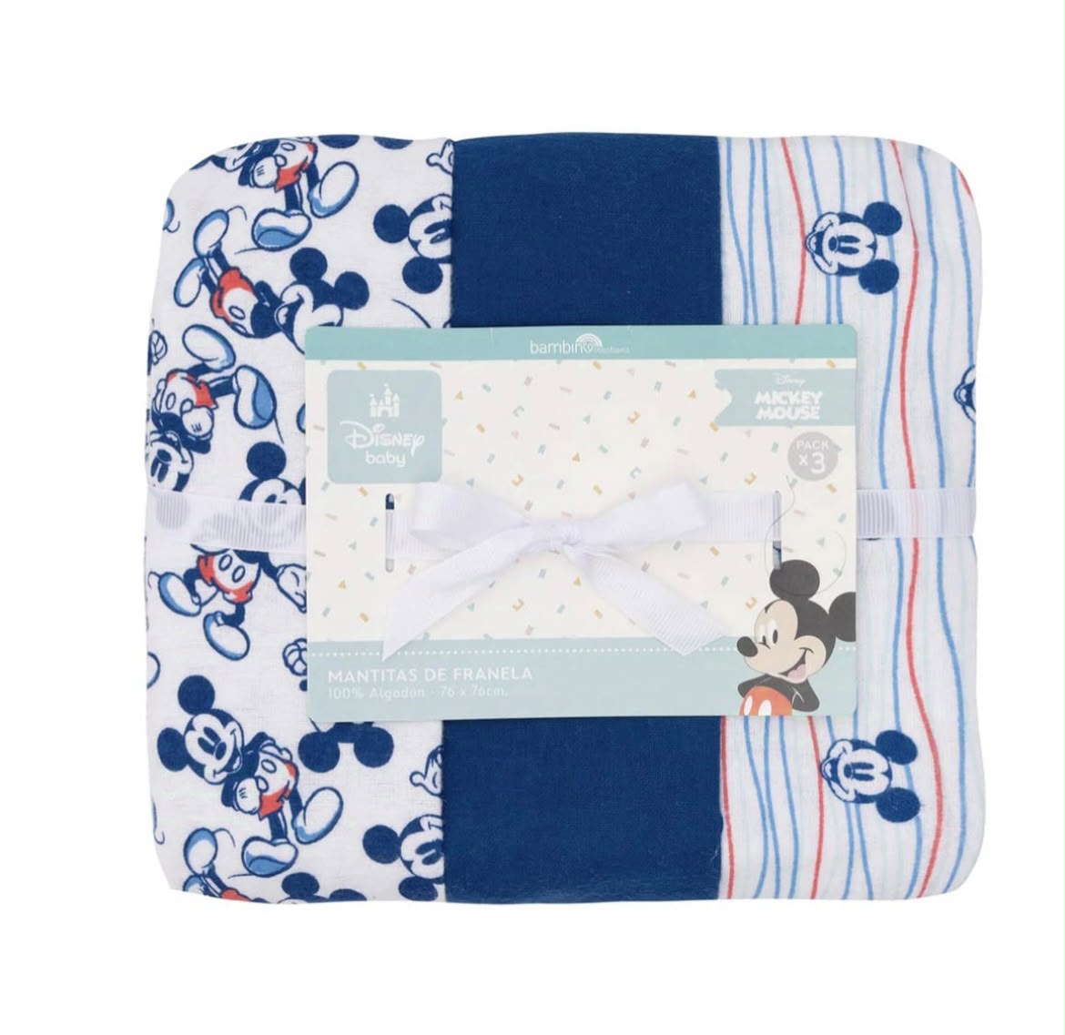 Pack 3 Mantitas de Franela 100% Algodón – Mickey Mouse