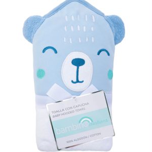 Toalla de Baño con Capucha 100% Algodón – Osito Azul