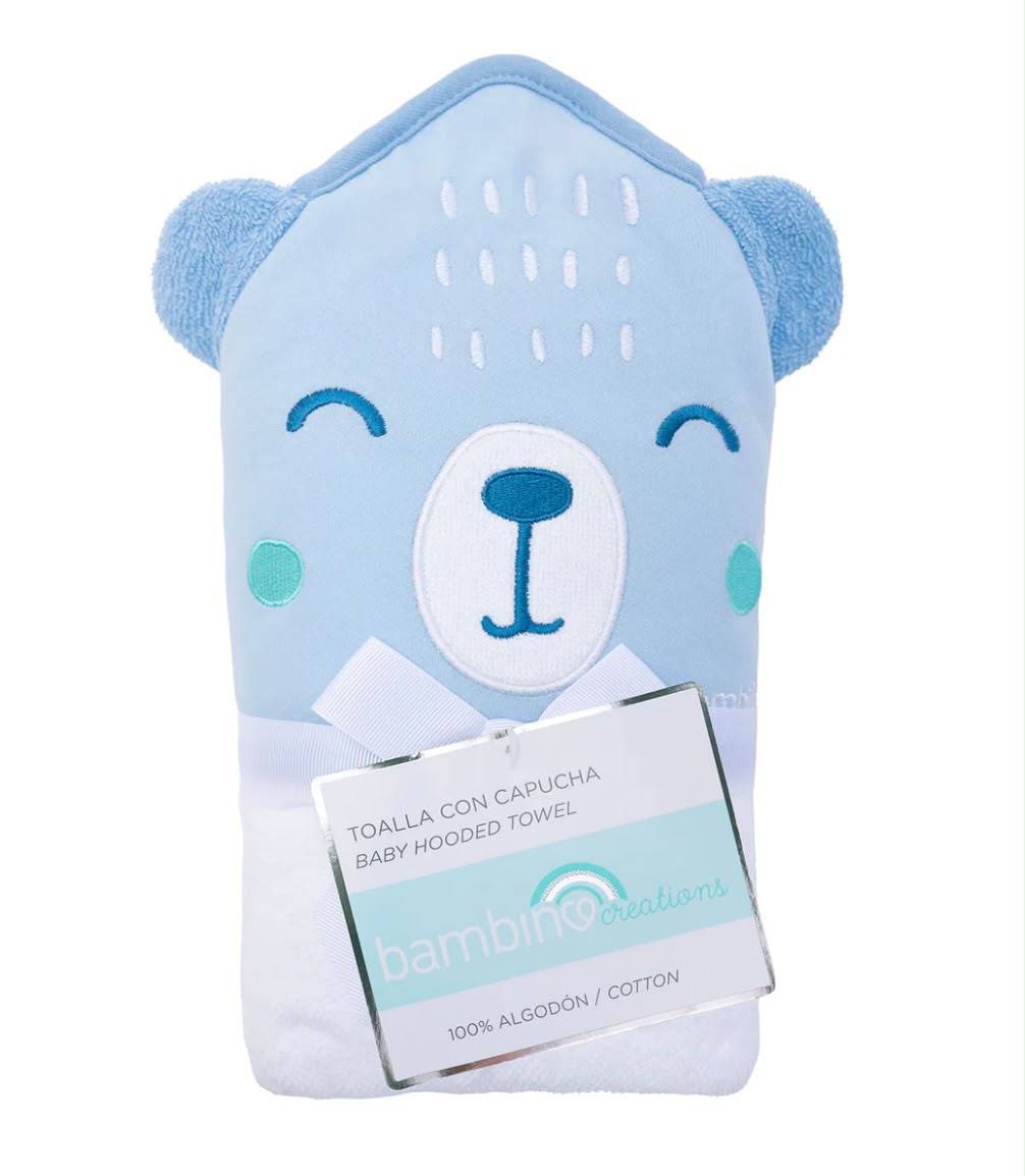 Toalla de Baño con Capucha 100% Algodón – Osito Azul