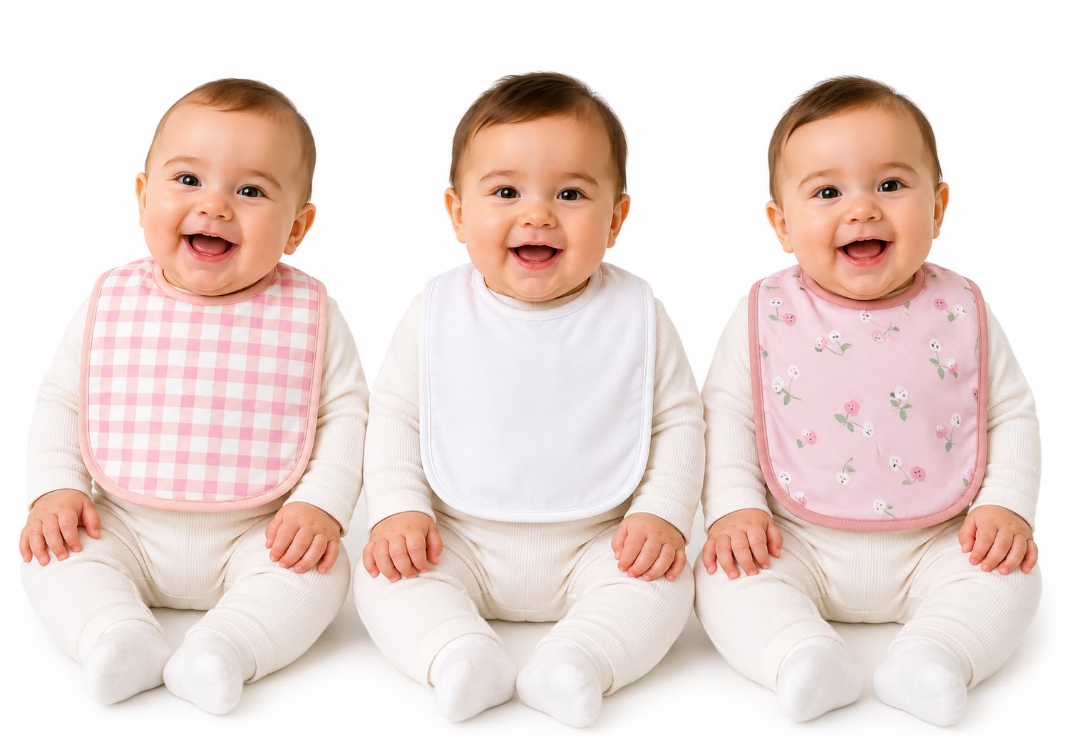 Tripack Baberos de Algodón con Reverso de Toalla – Vichy Rosa & Cerezas