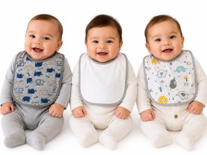 Tripack Baberos de Algodón con Reverso de Toalla – Elefantes Hello & Blanco