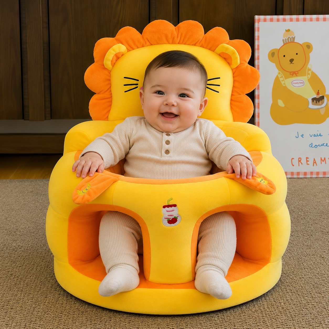 Sillón Cojín de Apoyo y Entrenamiento para Sentarse – Diseño Leoncito Naranja / Amarillo (4 a 18 Meses)