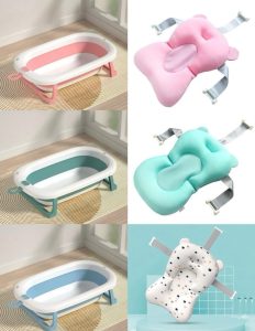 Bañera Plegable para Bebé + Cojín Acolchado Flotante de Baño (0 a 36 Meses)