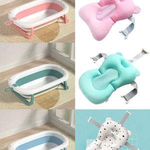Bañera Plegable para Bebé + Cojín Acolchado Flotante de Baño (0 a 36 Meses)