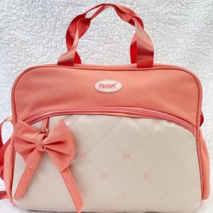 Bolso Maternal Elegante Favori con Mudador – Diseño Estrellas y Moño (Coral / Damasco)