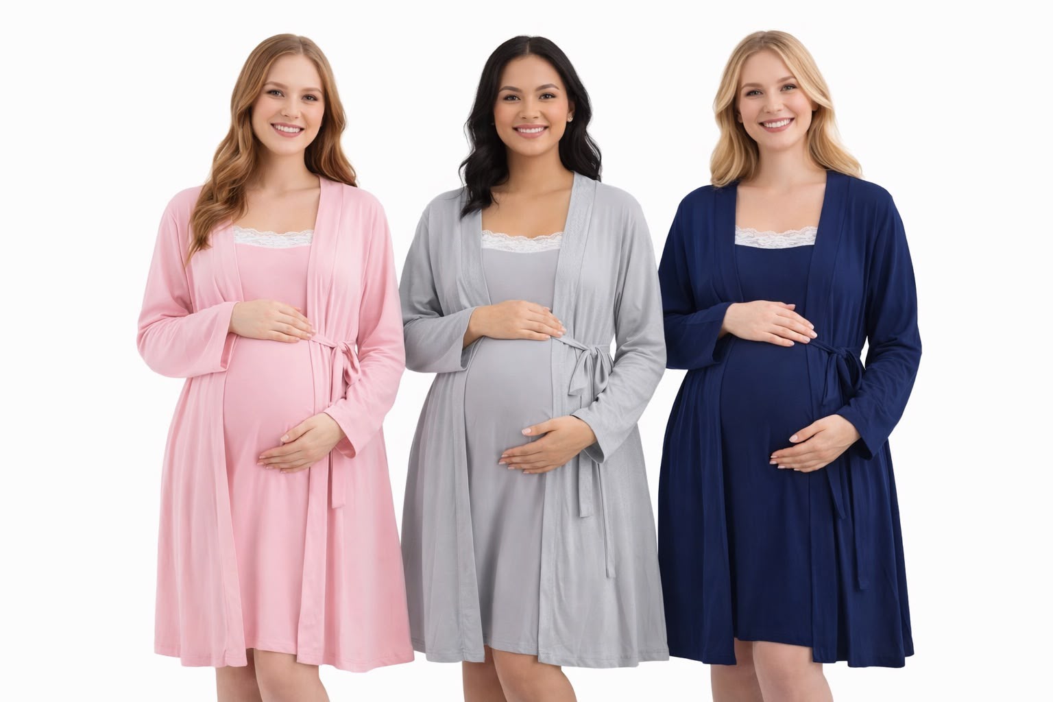 Set Maternal 2 Piezas: Camisón de Lactancia + Bata Lisa (Clínica y Posparto)