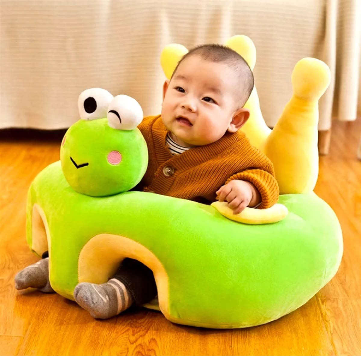 Sillón Cojín de Apoyo y Entrenamiento para Sentarse – Diseño Ranita y Corona Verde (4 a 18 Meses)