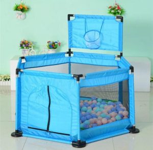 Corral Hexagonal de Juegos para Bebé con Aro de Básquetbol + 30 Pelotas