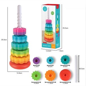 Torre de Apilamiento Giratoria Arcoíris para Bebé – Torre Spin Stack (12+ Meses)
