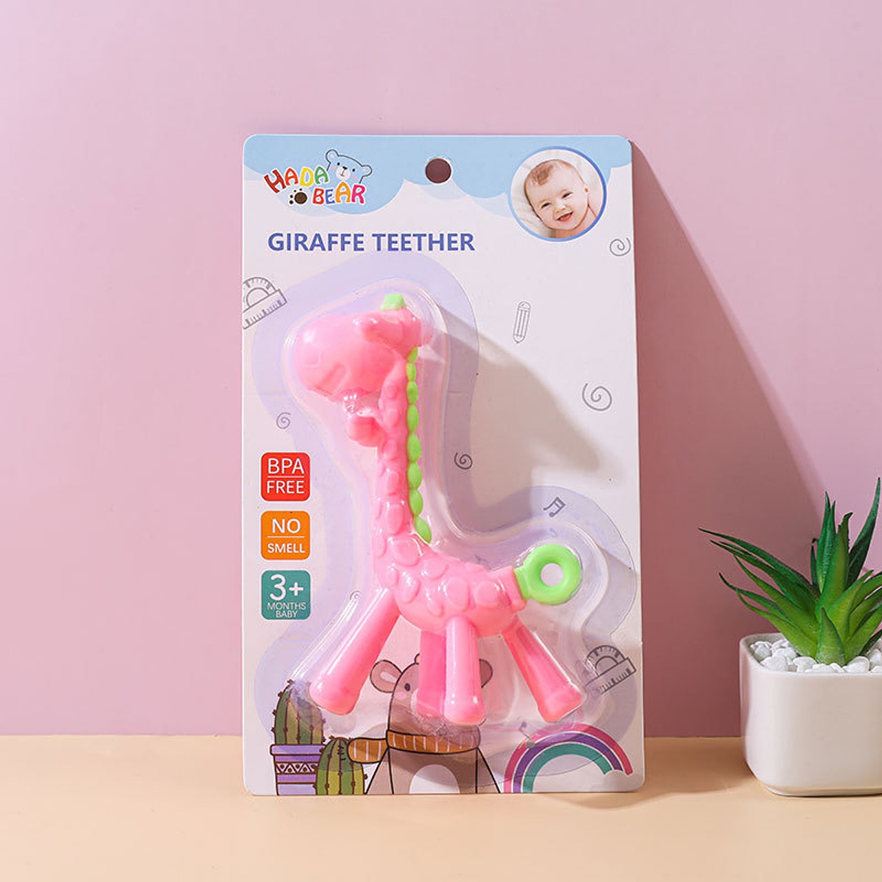 Mordedor de Silicona Ergonómico – Diseño Jirafa Rosa