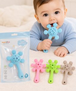 Mordedor Sensorial 2 en 1 con Sonajero de Silicona – Mumlove