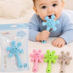 Mordedor Sensorial 2 en 1 con Sonajero de Silicona – Mumlove