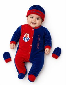 Set Bebé 3 Piezas Plush Universidad de Chile – Azul / Rojo (Osito + Gorro + Mitones)
