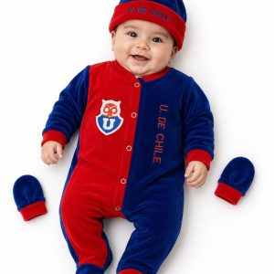 Set Bebé 3 Piezas Plush Universidad de Chile – Azul / Rojo (Osito + Gorro + Mitones)