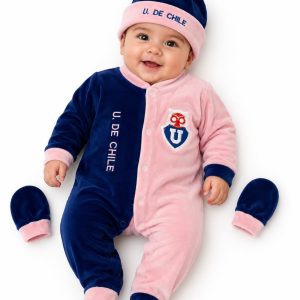 Set Bebé 3 Piezas Plush Universidad de Chile – Azul / Rosado (Osito + Gorro + Mitones)