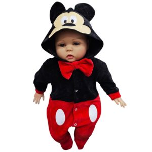 Osito / Enterito de Plush para Bebé con Capucha – Mickey Mouse Clásico (Negro / Rojo)