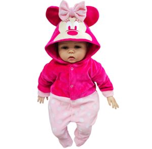 Osito / Enterito de Plush para Bebé con Capucha – Minnie Mouse (Fucsia / Rosa)