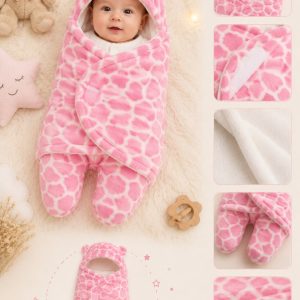 Saco de Dormir y Envolver Abrigador con Capucha – Jirafa Rosa (3 a 6 meses)
