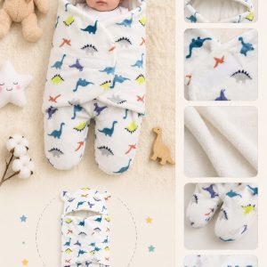 Saco de Dormir y Envolver Abrigador con Capucha – Dinosaurios Multicolores (3 a 6 meses)
