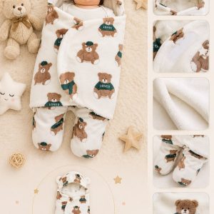 Saco de Dormir y Envolver Abrigador con Capucha – Ositos Teddy (3 a 6 meses)