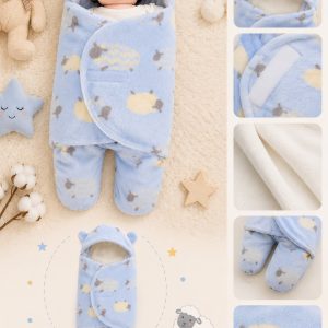 Saco de Dormir y Envolver Abrigador con Capucha – Oveja Celeste (3 a 6 meses)