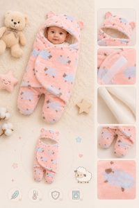 Saco de Dormir y Envolver Abrigador con Capucha – Oveja Rosa (3 a 6 meses)