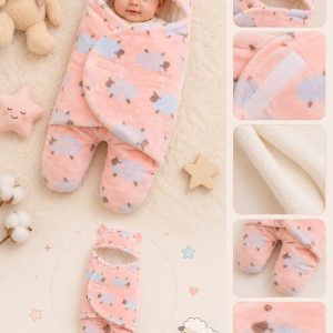 Saco de Dormir y Envolver Abrigador con Capucha – Oveja Rosa (3 a 6 meses)