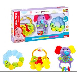 Set de Sonajeros y Mordedores Sensoriales para Bebé – 3 Piezas (6m+)