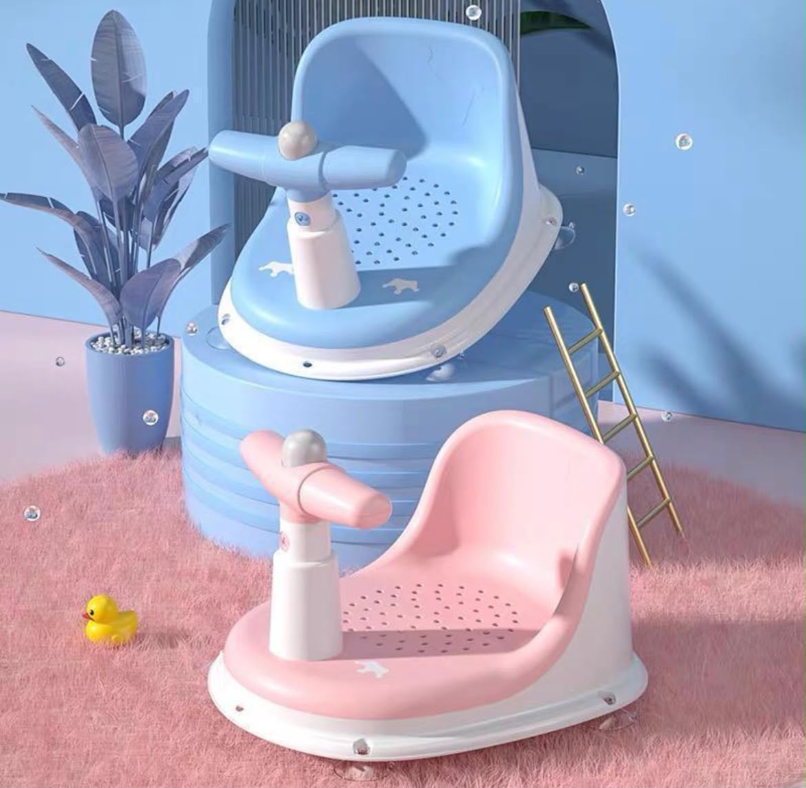 Silla de Baño Antideslizante con Ventosas para Bebé (Azul / Rosa)