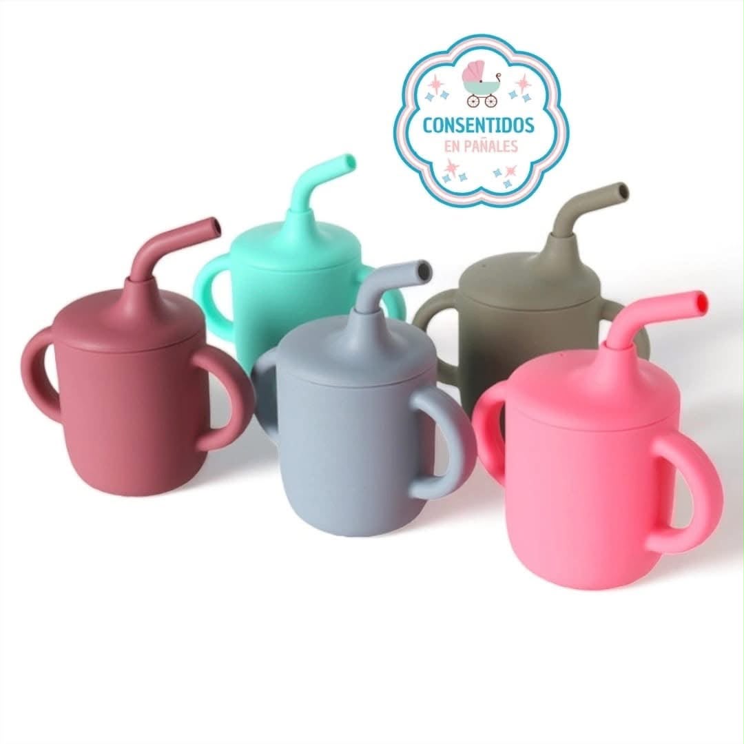 Vaso Entrenador de Silicona con Asas y Bombilla para Bebé (Antiderrame)
