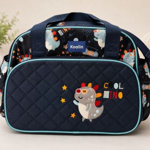 Bolso Maternal Organizador Acolchado Azul Marino con Bordado Dinosaurio (Cool Dino)