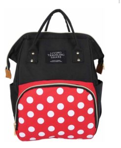 Mochila Maternal Pañalera Térmica e Impermeable – Inspiración Minnie Clásica / Lunares Rojo y Negro