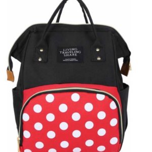 Mochila Maternal Pañalera Térmica e Impermeable – Inspiración Minnie Clásica / Lunares Rojo y Negro