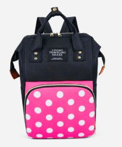 Mochila Maternal Pañalera Térmica e Impermeable – Inspiración Minnie / Lunares Rosa y Negro