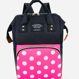 Mochila Maternal Pañalera Térmica e Impermeable – Inspiración Minnie / Lunares Rosa y Negro