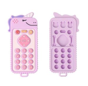 Mordedor Sensorial de Silicona en Forma de Celular / Control Remoto Unicornio – Color Lila / Rosa Pastel (3+ Meses)