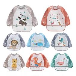 Babero Manga Larga Impermeable y Lavable con Bolsillo Recogemigas para Bebé (Alimentación BLW y Pintura)