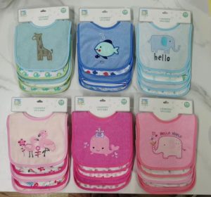 Set de 5 Baberos Impermeables de Algodón con Bordado y Estampados para Bebé