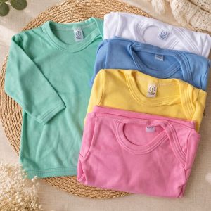 Camiseta Básica de Algodón Manga Larga con Cuello Americano para Bebé – Talla 3 (6/12M)